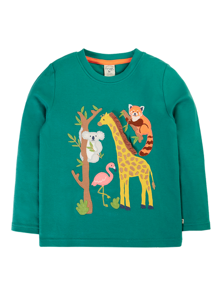 Frugi Kids' Adventure Applique Top, Green, Green Multi