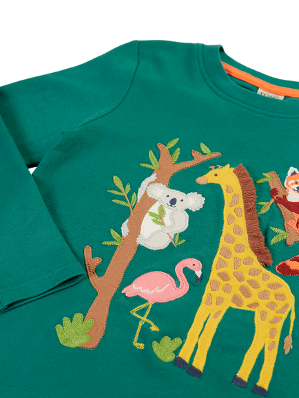 Frugi Kids' Adventure Applique Top, Green - view 2, Green Multi
