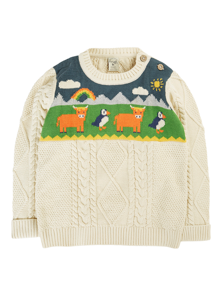 Frugi Kids' Clyde Cable Knit Jumper, Multi, Multi