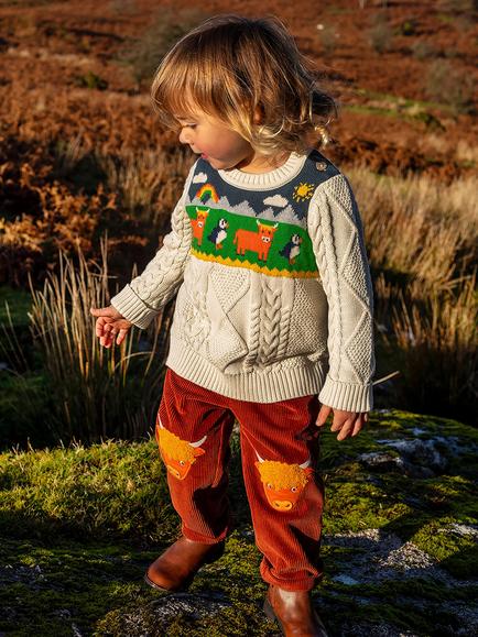 Frugi Kids' Clyde Cable Knit Jumper, Multi - view 2, Multi