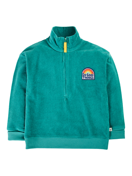 Frugi Kids' Croft Cord Half Zip Jumper, Hut Green, Hut Green