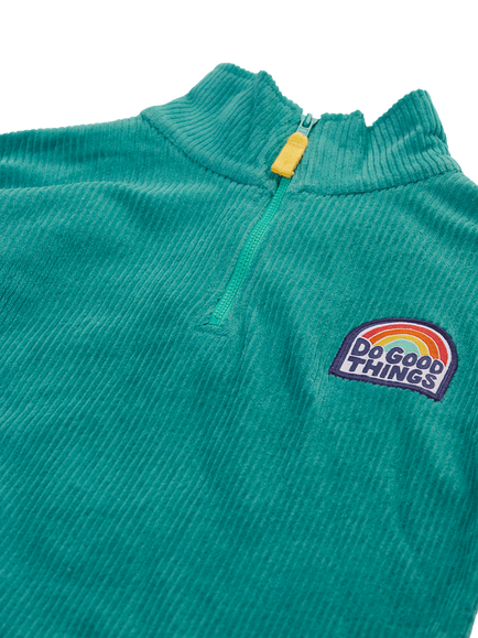 Frugi Kids' Croft Cord Half Zip Jumper, Hut Green - view 2, Hut Green