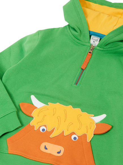 Frugi Kids' Hadley Half Zip Hoodie, Palm - view 2, Palm