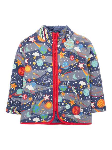 Frugi Kids' Zipped Snuggle Fleece Jacket, Explore The Stars, Explore The Stars