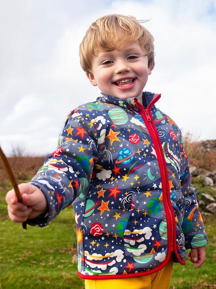 Frugi Kids' Zipped Snuggle Fleece Jacket, Explore The Stars - view 2, Explore The Stars