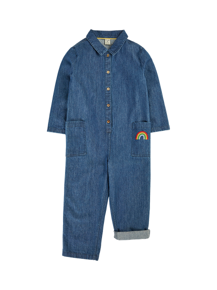 Frugi Kids' Juno Boilersuit, Mid Blue, Mid Blue