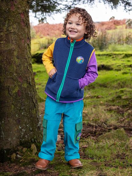 Frugi Kids' Bude Borg Gilet, Navy - view 2, Navy