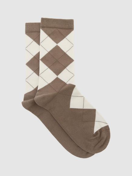 Reiss Aggie Cotton Blend Argyle Crew Socks, Neutral, Neutral