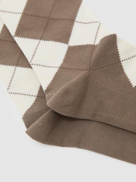 Reiss Aggie Cotton Blend Argyle Crew Socks, Neutral - view 2, Neutral