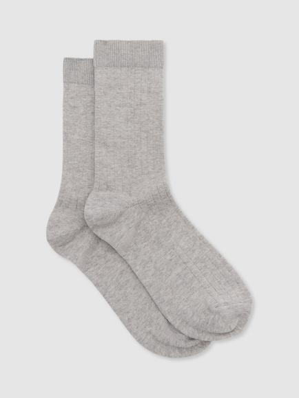 Reiss Felicia Ribbed Loafer Socks, Grey Marl, Grey Marl