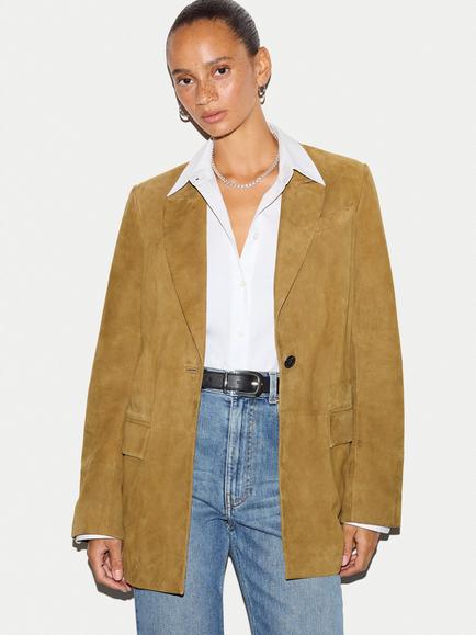 Jigsaw Suede Tailored Jacket, Khaki, Khaki