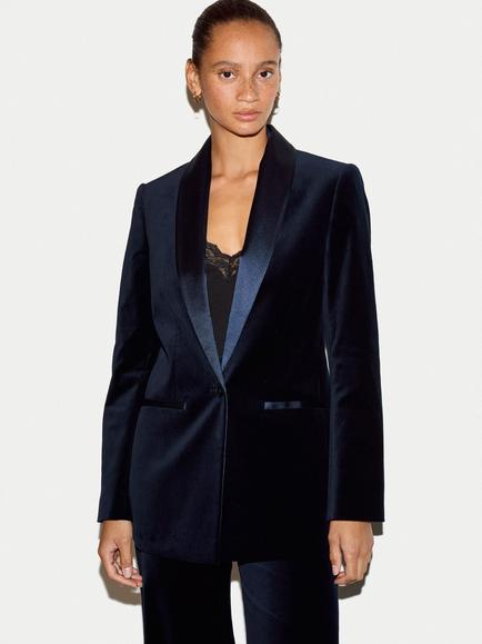 Jigsaw Velvet Shawl Collar Blazer, Navy, Navy