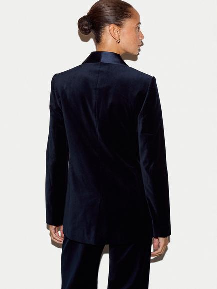 Jigsaw Velvet Shawl Collar Blazer, Navy - view 2, Navy