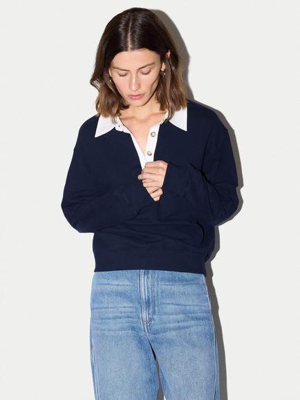 Jigsaw Cotton Collared Sweatshirt, Navy, Navy