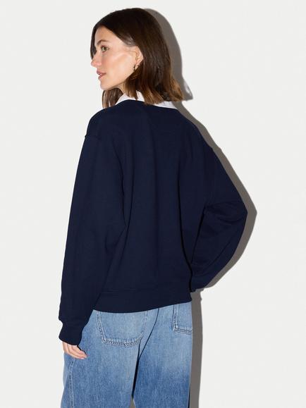 Jigsaw Cotton Collared Sweatshirt, Navy - view 2, Navy