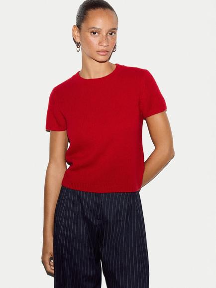 Jigsaw Cashmere Fitted Knit T-Shirt, Red, Red