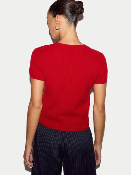 Jigsaw Cashmere Fitted Knit T-Shirt, Red - view 2, Red