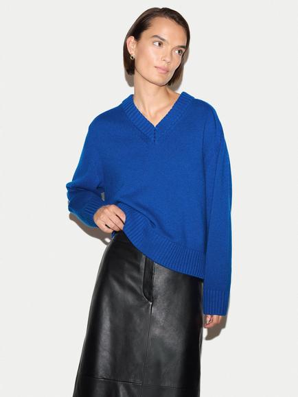 Jigsaw Wool Rich with Cashmere V-Neck Jumper, Blue