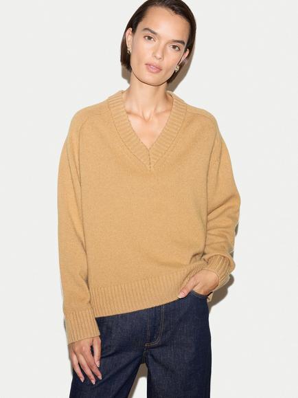 Jigsaw Wool Rich with Cashmere V-Neck Jumper, Camel