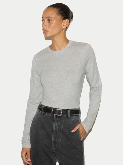 Jigsaw Long Sleeve Crew Neck Cotton-Modal T-Shirt, Grey Melange, Grey Melange