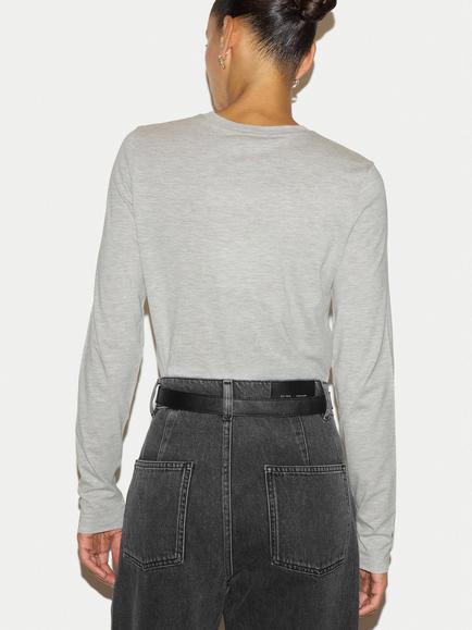 Jigsaw Long Sleeve Crew Neck Cotton-Modal T-Shirt, Grey Melange - view 2, Grey Melange