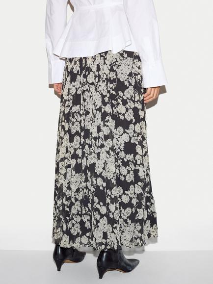 Jigsaw Floral Midi Skirt, Black/White - view 2, Black/White