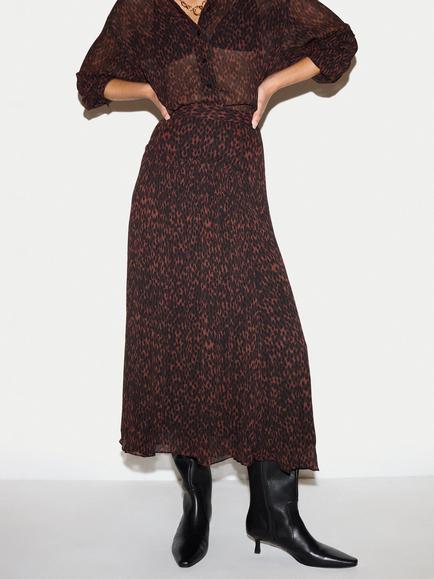 Jigsaw Leopard Print Midi Skirt, Brown - view 2, Brown