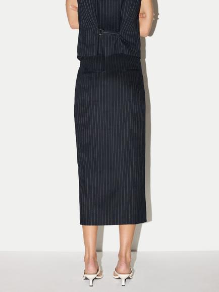 Jigsaw Pinstripe Tailored Linen Blend Skirt, Navy - view 2, Navy