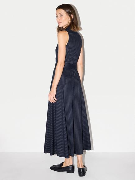 Jigsaw Linen Blend Pinstripe Belted Dress, Navy - view 2, Navy
