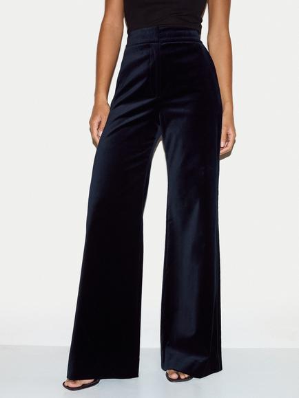 Jigsaw Velvet Satin Wide Leg Trousers, Navy, Navy