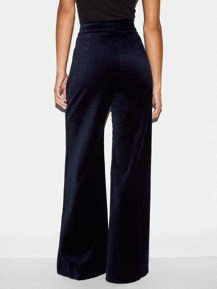 Jigsaw Velvet Satin Wide Leg Trousers, Navy - view 2, Navy