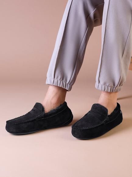 Just Sheepskin Quentin Moccasin Slippers, Black - view 2, Black