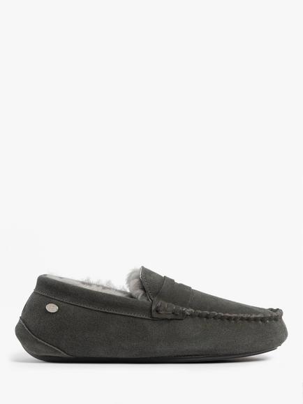 Just Sheepskin Men's Quentin Sheepskin Moccasin Slippers, Granite, Granite