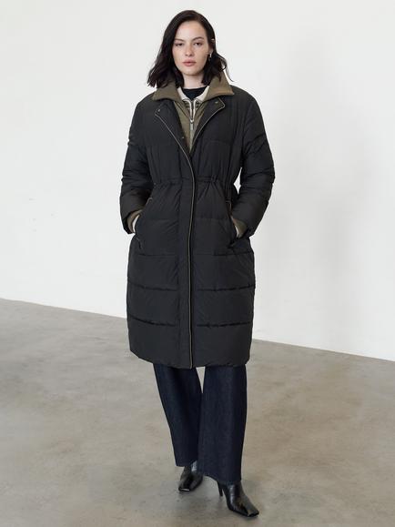 French Connection Minnie Puffer Coat, Black/Khaki Green, Black/Khaki Green