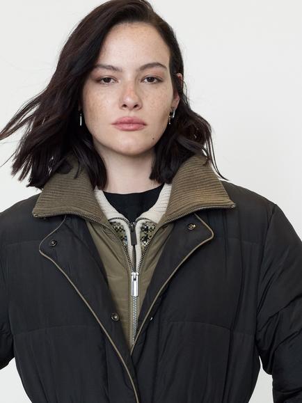 French Connection Minnie Puffer Coat, Black/Khaki Green - view 2, Black/Khaki Green