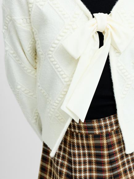 French Connection Kitty Bobble Bow Cardigan, Porcelain Crem - view 2, Porcelain Cream