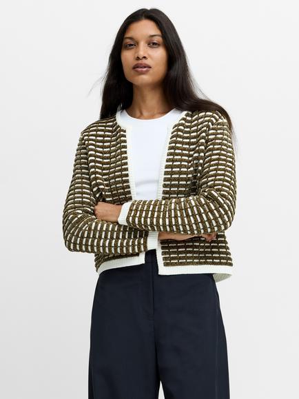 French Connection Noar Textured Knit Cardigan, Khaki/Multi, Khaki/Multi