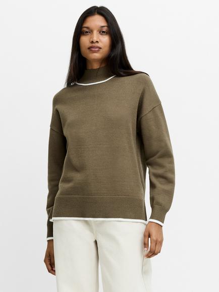 French Connection Jordan Contrast Trim Knit Jumper, Khaki Green, Khaki Green