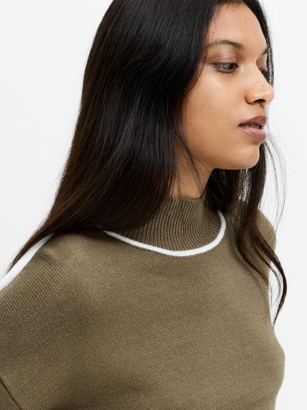 French Connection Jordan Contrast Trim Knit Jumper, Khaki Green - view 2, Khaki Green