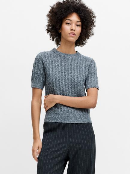 French Connection Kezie Textured Knit Short Sleeve Jumper, Mid Grey, Mid Grey