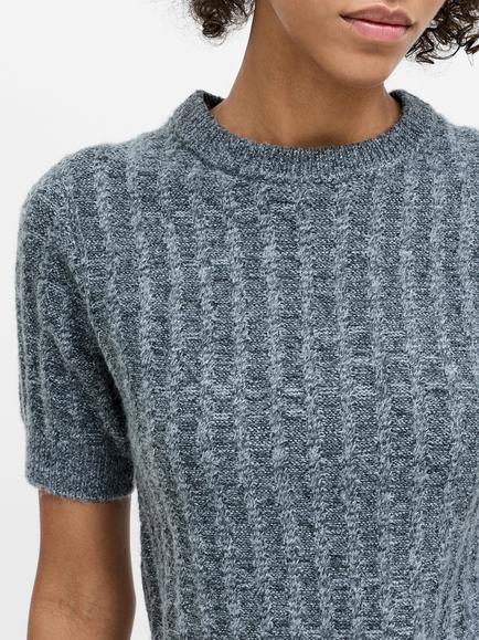 French Connection Kezie Textured Knit Short Sleeve Jumper, Mid Grey - view 2, Mid Grey