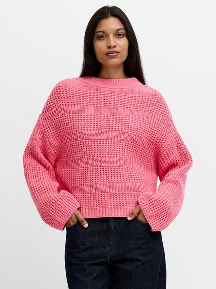 French Connection Lily Mozart Textured Mock Neck Jumper, Punch Pink, Punch Pink
