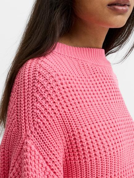 French Connection Lily Mozart Textured Mock Neck Jumper, Punch Pink - view 2, Punch Pink