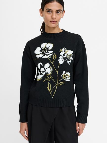 French Connection Oriana Floral Jacquard Jumper, Black/Khaki Green - view 2, Black/Khaki Green