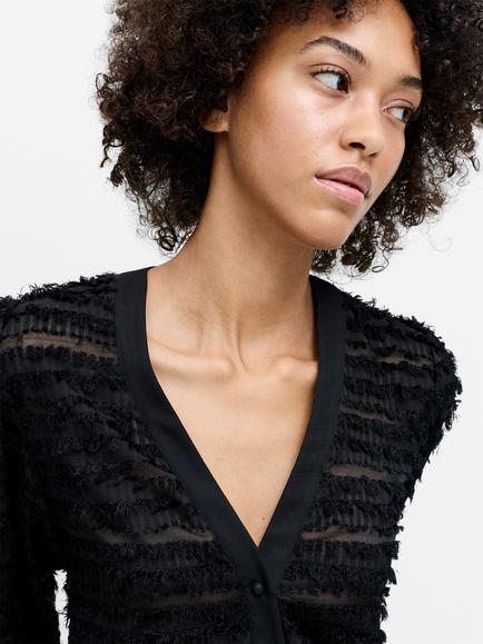 French Connection Alana Textured Chiffon Blouse, Black - view 2, Black