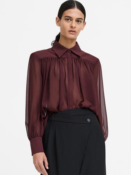 French Connection Arezzo Sheer Wide Shoulder Shirt, Cherry Liqueur, Cherry Liqueur