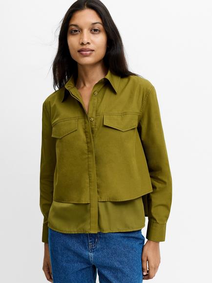 French Connection Cambria Mix Layered Utility Shirt, Moss Green, Moss Green