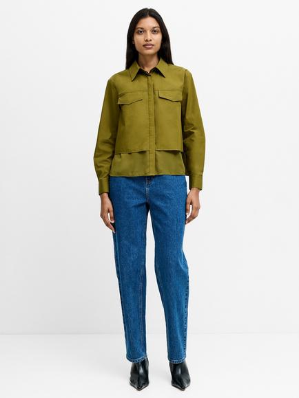 French Connection Cambria Mix Layered Utility Shirt, Moss Green - view 2, Moss Green