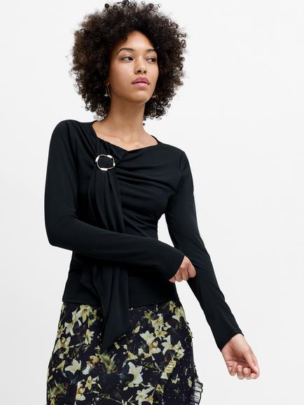 French Connection Maxine Draped Ring Detail Top, Black, Black