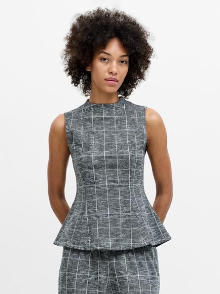 French Connection Wesley Check Peplum Top, Grey Multi, Grey Multi